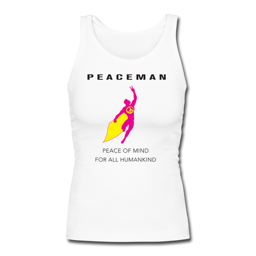 Women's Longer Length Fitted-Tank - Peaceman® Logo/Slogan - white