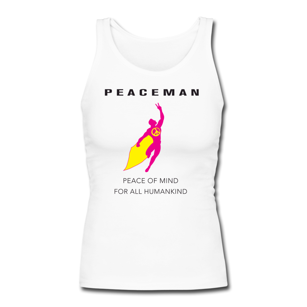 Women's Longer Length Fitted-Tank - Peaceman® Logo/Slogan - white